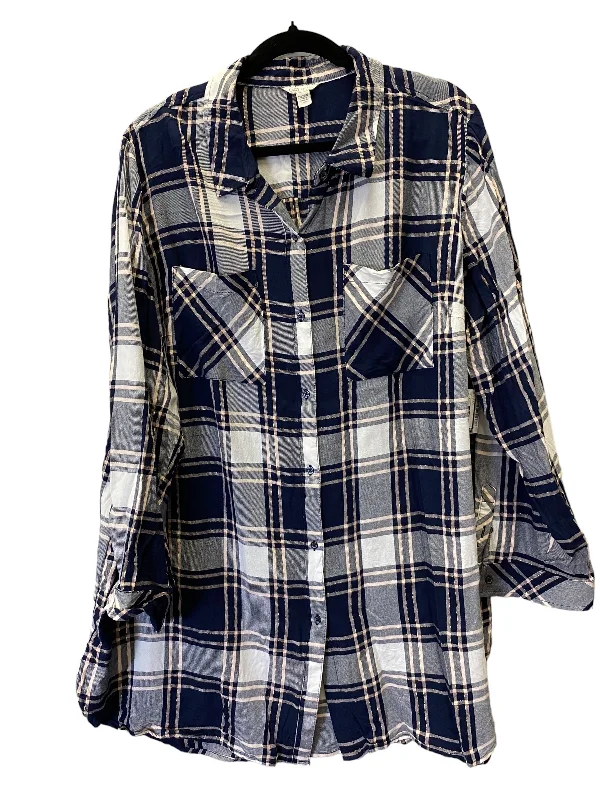 Blouse Long Sleeve By Cato In Checkered Pattern, Size: 3x