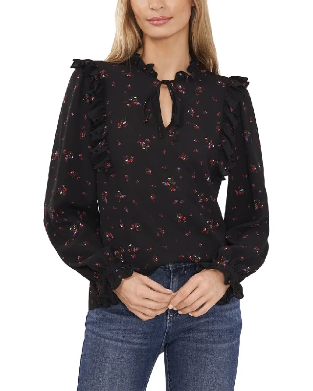 CeCe Tie Neck Ruffled Long Sleeve Top