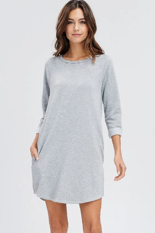 Cherish Terry 3/4 Sleeve Dress - Heather Gray