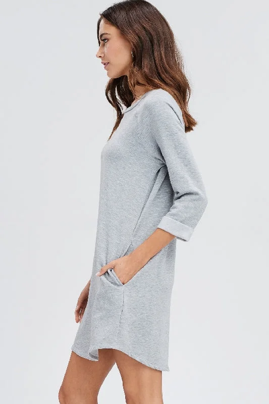 Cherish Terry 3/4 Sleeve Dress - Heather Gray