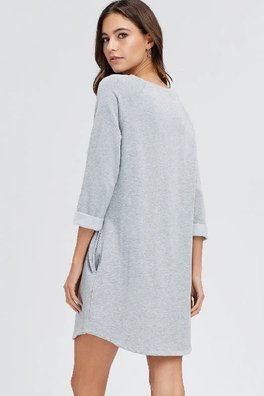 Cherish Terry 3/4 Sleeve Dress - Heather Gray