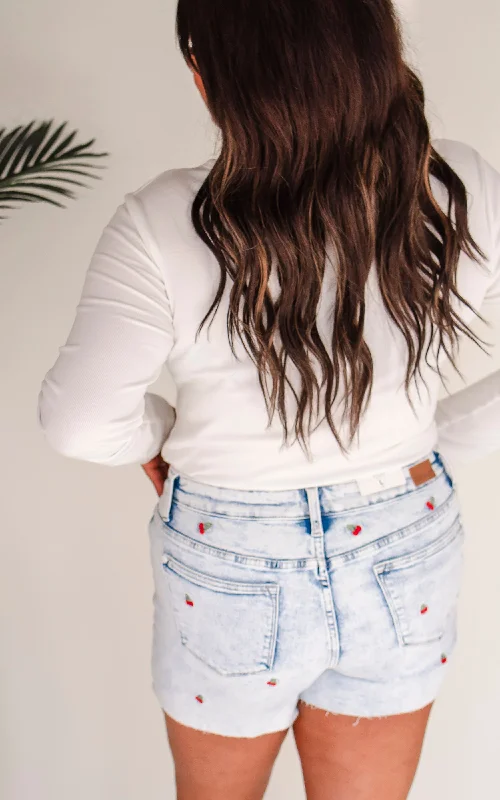 Cherry High Rise Distressed Denim Shorts (REG/CURVY) | Judy Blue - Final Sale