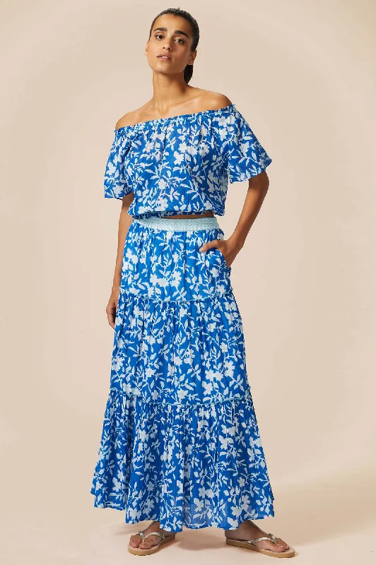 Becks Block Print Skirt | Japanese Flower Cobalt