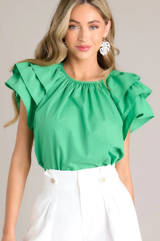 Everyday Radiance Green Ruffle Sleeve Top