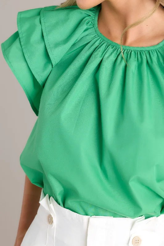 Everyday Radiance Green Ruffle Sleeve Top