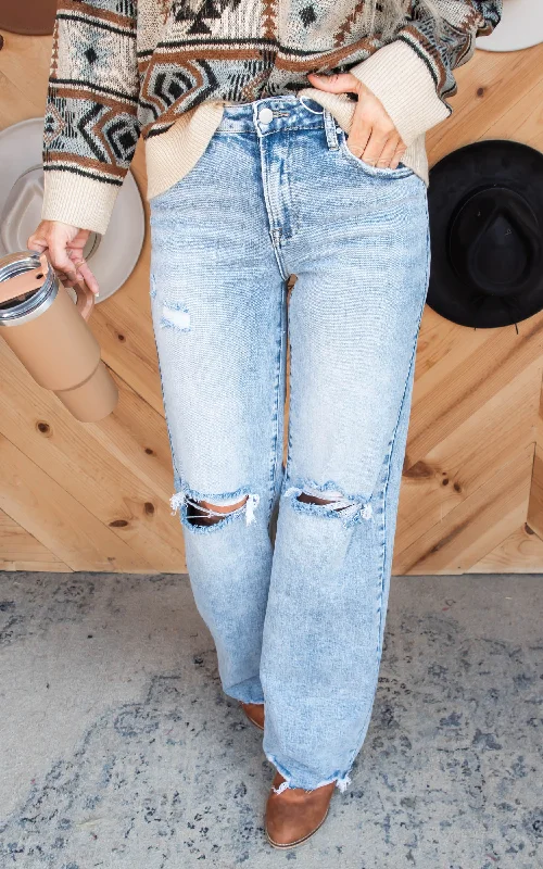 High Rise Acid Wash Wide Leg Denim Jeans | Risen - Final Sale