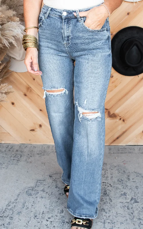 High Rise Ripped Wide Leg Denim Jeans | Risen - Final Sale