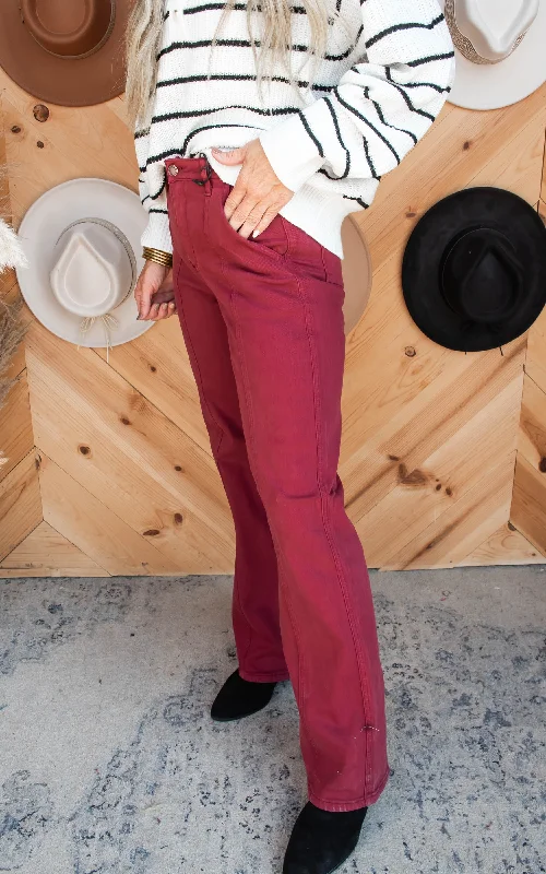 High Waist Burgundy Straight Denim Jeans | Judy Blue - Final Sale