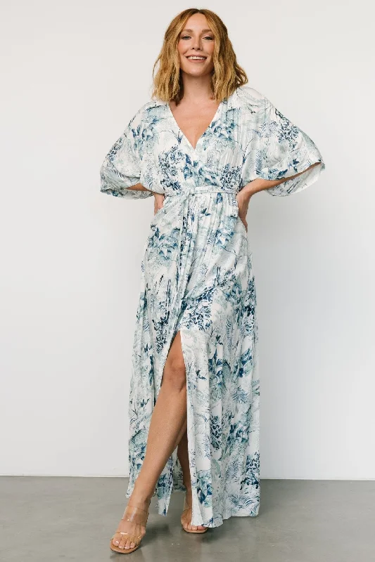 Kalea Maxi Dress | Blue + White