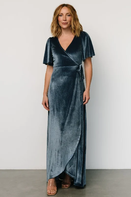 Katelyn Velvet Maxi Wrap Dress | Blue