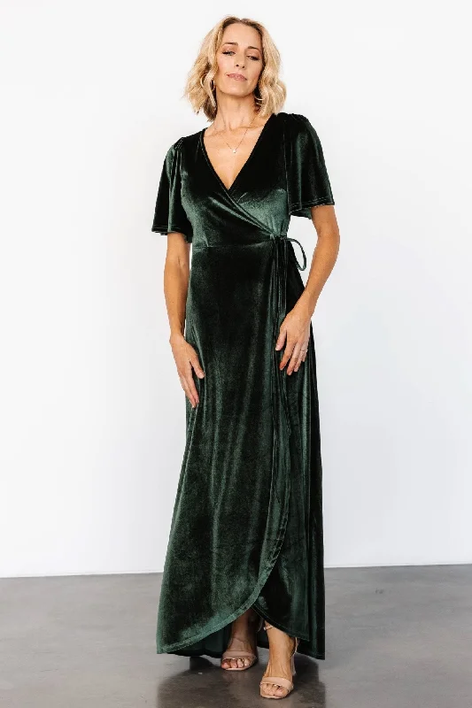 Katelyn Velvet Maxi Wrap Dress | Deep Green