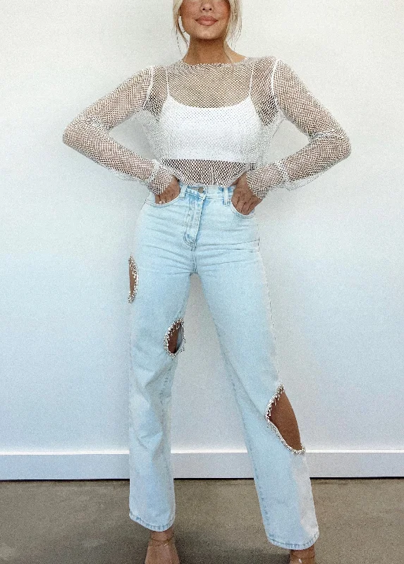 Light Wash Rhinestone Denim