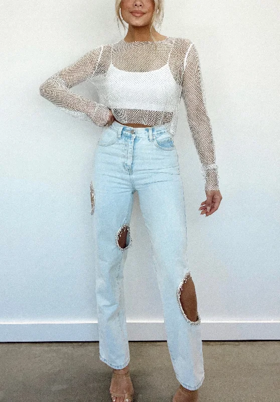 Light Wash Rhinestone Denim