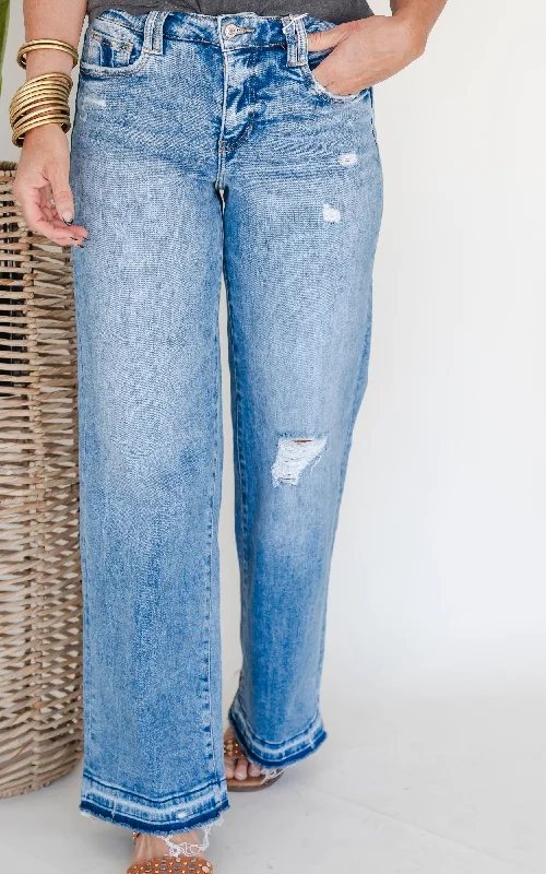 LOVERVET |  Melrose Tummy Control High Rise Wide Leg Denim Jeans