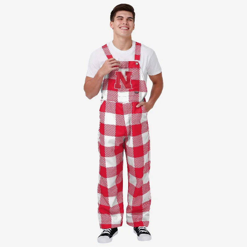 Nebraska Cornhuskers Mens Plaid Bib Overalls