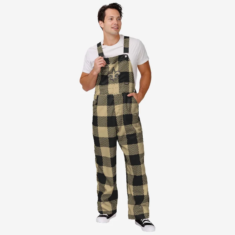 New Orleans Saints Mens Plaid Bib Overalls