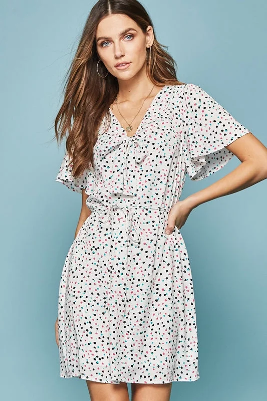 Andree by Unit Polka Dot Dress - Ivory Multi