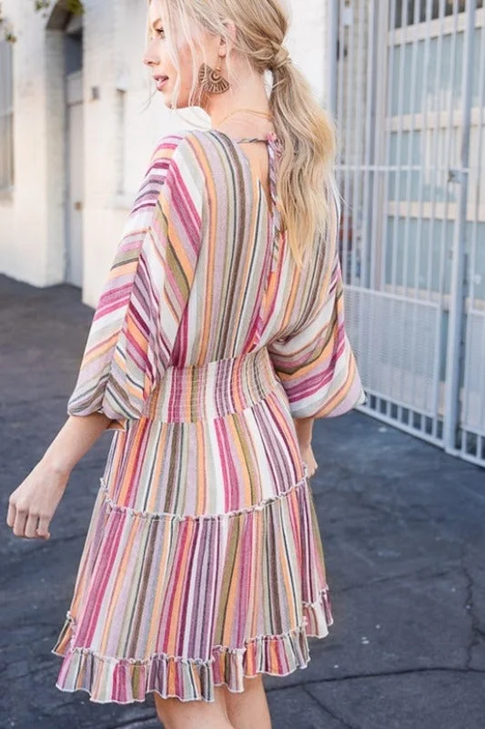 Sherbert Striped Ruffle Tiered Dress - Blush Multi