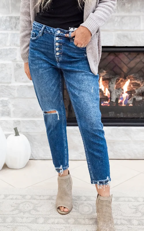 Super High Rise Button Fly Mom Denim Jeans - Mica