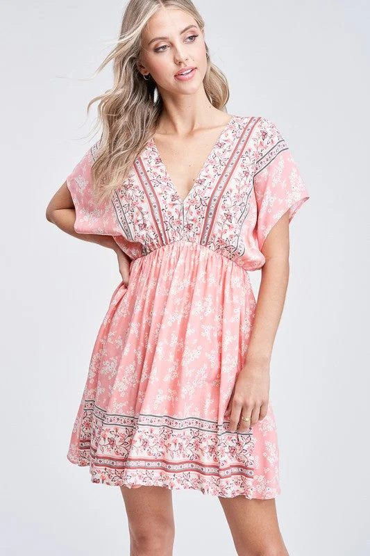 Sweet Tea Print Mini Dress - Coral