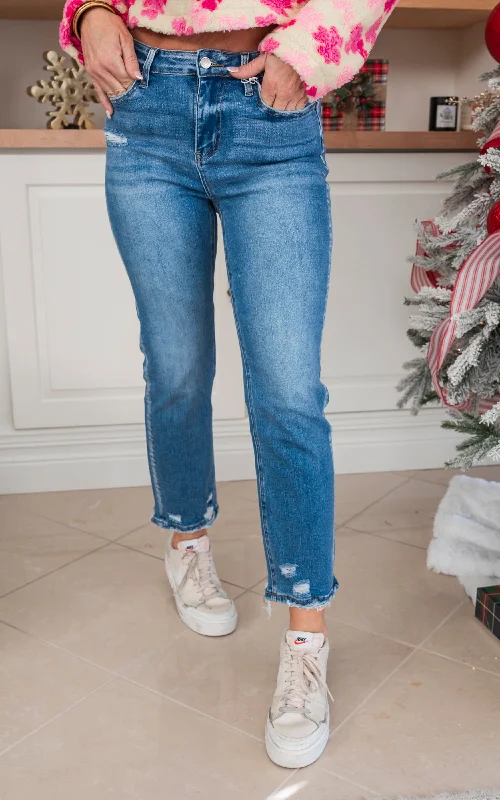 The Emma High Rise Slim Straight Denim Jeans | Lovervet by Vervet