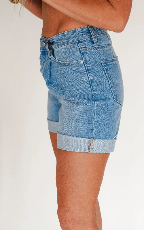 The Gemma High Rise Pleated Bermuda Denim Shorts | MICA - Final Sale