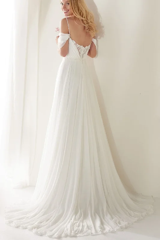 Unique Spaghetti Straps Sweep Train Wedding Dress Long Beach Wedding Dress N2371