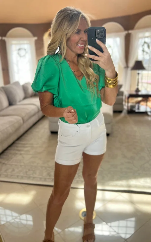 V-Neck Puff Sleeve Blouse Top