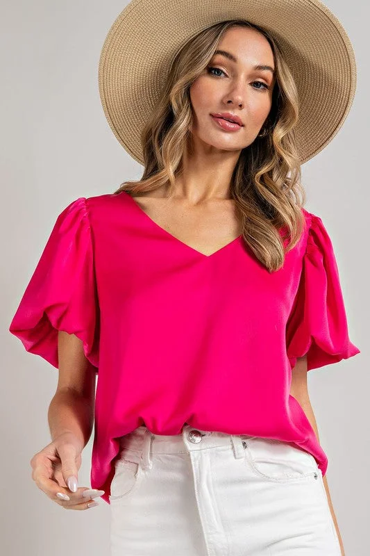 V-Neck Puff Sleeve Blouse Top