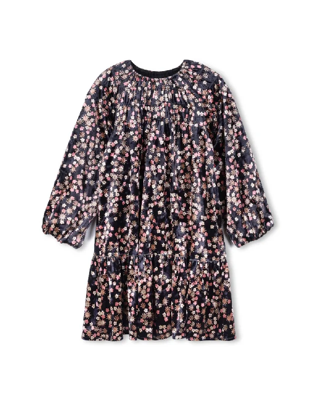 Velvet Floral Top Smocking Dress