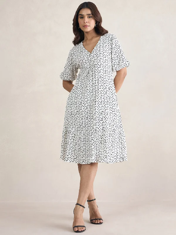 White Ditsy Floral Button Down Midi Dress