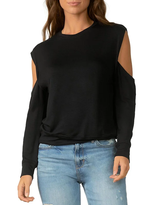 Womens Cut Out Crew Neck Blouse