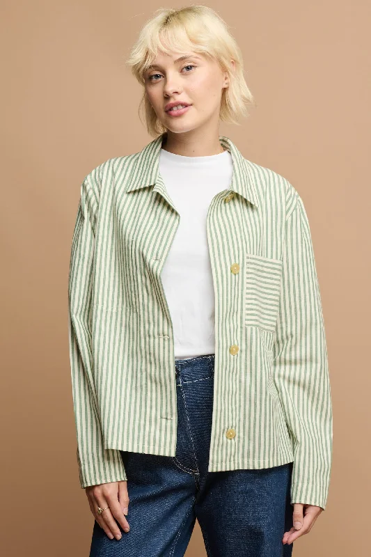 The Quarry Bank Women's Elena Stripe Overshirt - Green/White