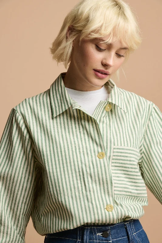 The Quarry Bank Women's Elena Stripe Overshirt - Green/White