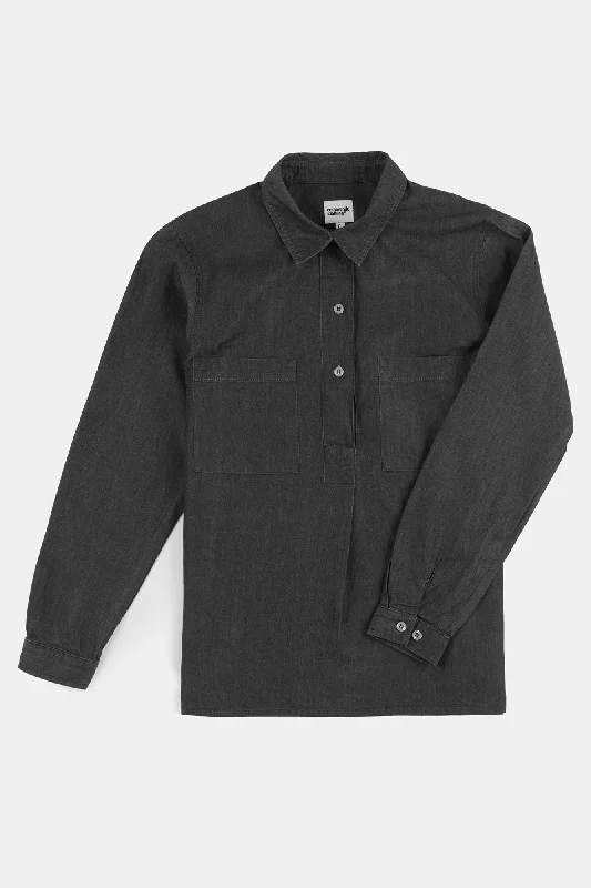 Women's Olivia Half Placket Lightweight Denim Shirt - Black