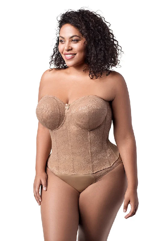 Bra with a textured fabric for added visual interest ELILA 6621 LACE STRAPLESS LONGLINE BRA Bra with a textured fabric for added visual interest ELILA 6621 LACE STRAPLESS LONGLINE BRA