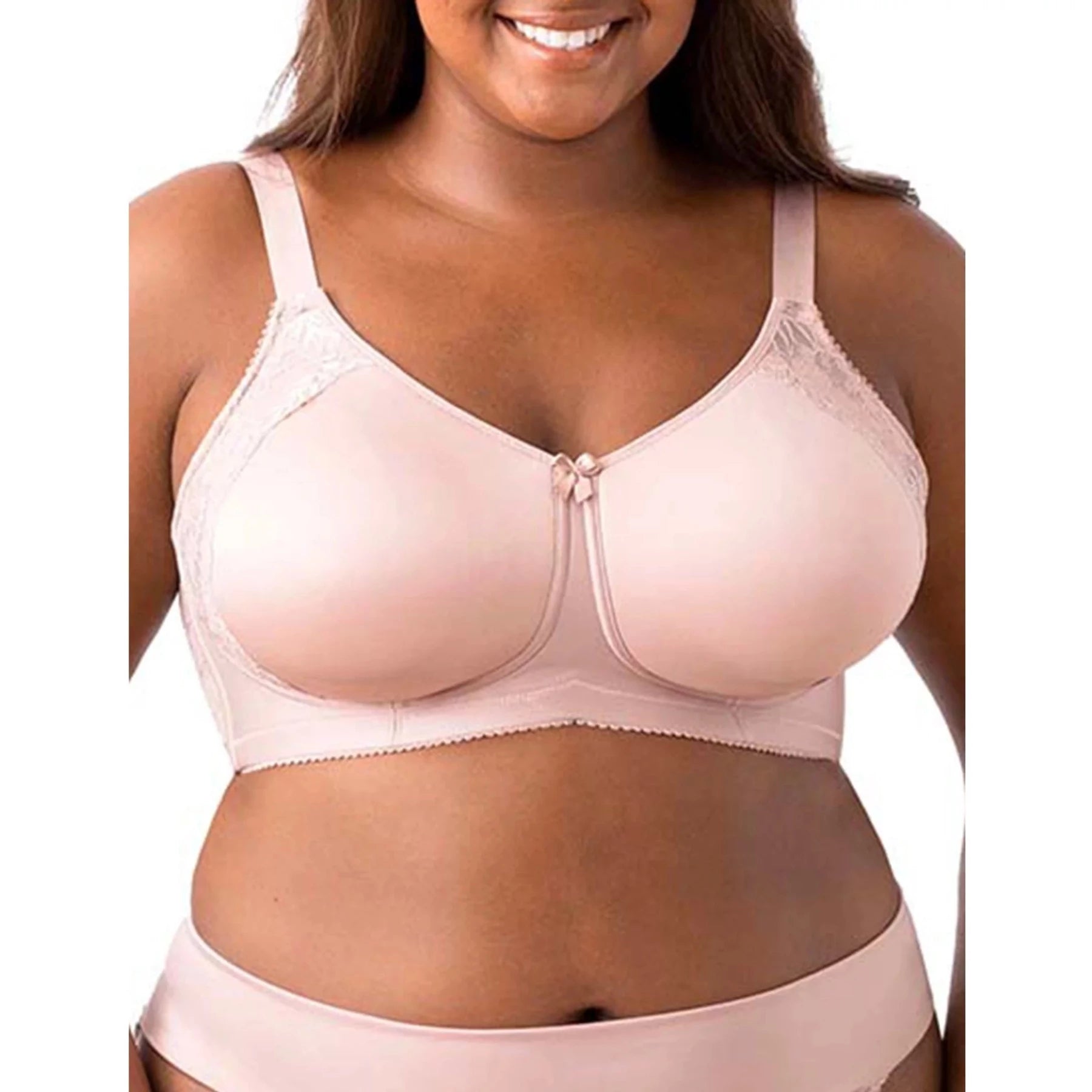 Bra with a plus - size padded strap for reduced shoulder strain Microfiber & Lace Molded Softcup Wireless Bra 1903 - Dusty Rose Bra with a plus - size padded strap for reduced shoulder strain Microfiber & Lace Molded Softcup Wireless Bra 1903 - Dusty Rose