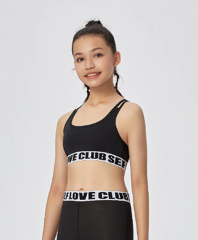 Bra with a nylon - lined cup for stretch and support Energized Junior Digital Daydream Strappy Sports Bra with Slogan Elastic Band Bra with a nylon - lined cup for stretch and support Energized Junior Digital Daydream Strappy Sports Bra with Slogan Elastic Band