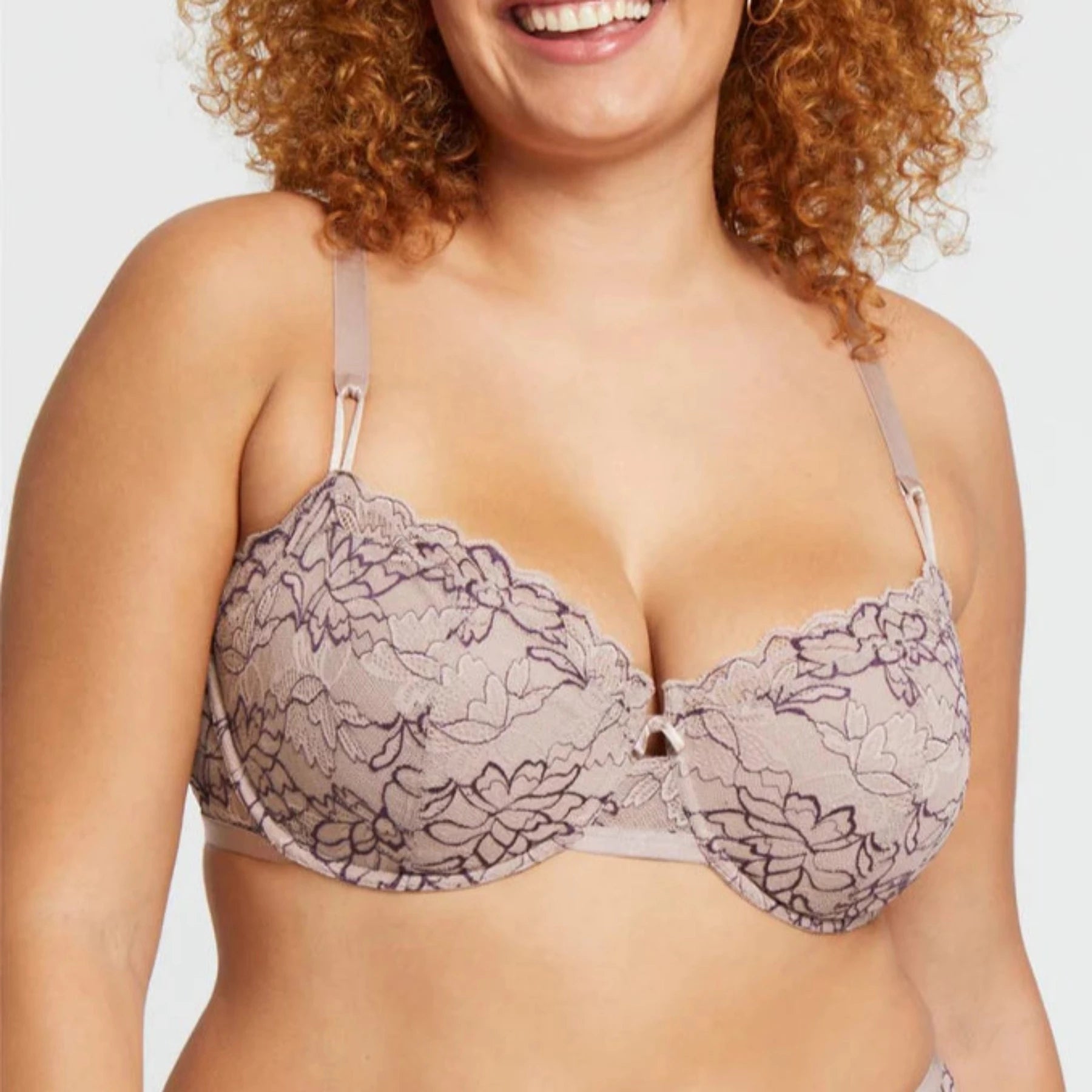 Plus - size bras designed for larger cup sizes and fuller figures Bridgert Keyhole Balconette 9528 -Moonshell/Pinot Plus - size bras designed for larger cup sizes and fuller figures Bridgert Keyhole Balconette 9528 -Moonshell/Pinot