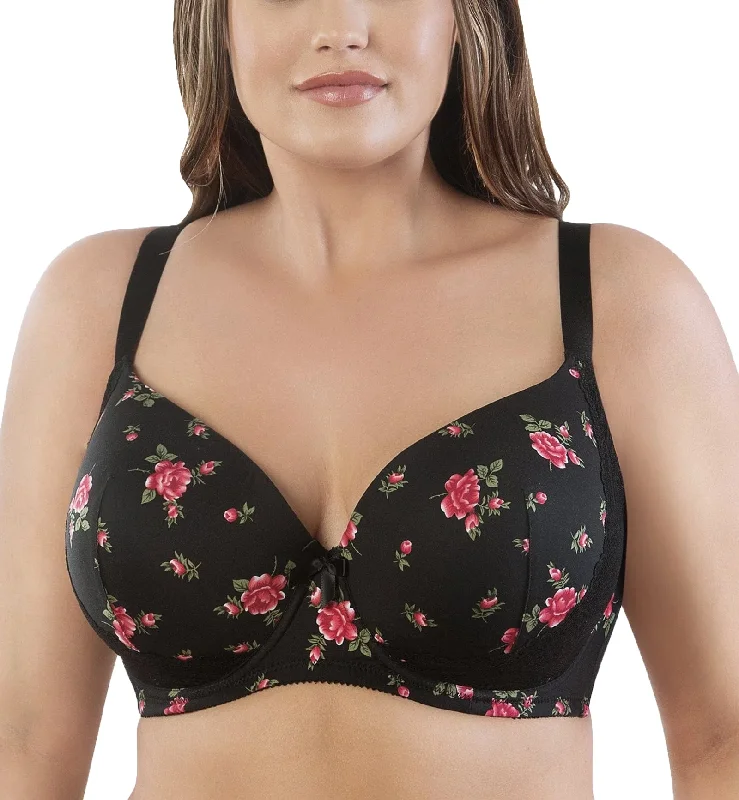 Bra with a seamless cup for a smooth silhouette Parfait Casey Molded Plunge Underwire Bra (2801) - Black w Rose Print Bra with a seamless cup for a smooth silhouette Parfait Casey Molded Plunge Underwire Bra (2801) - Black w Rose Print