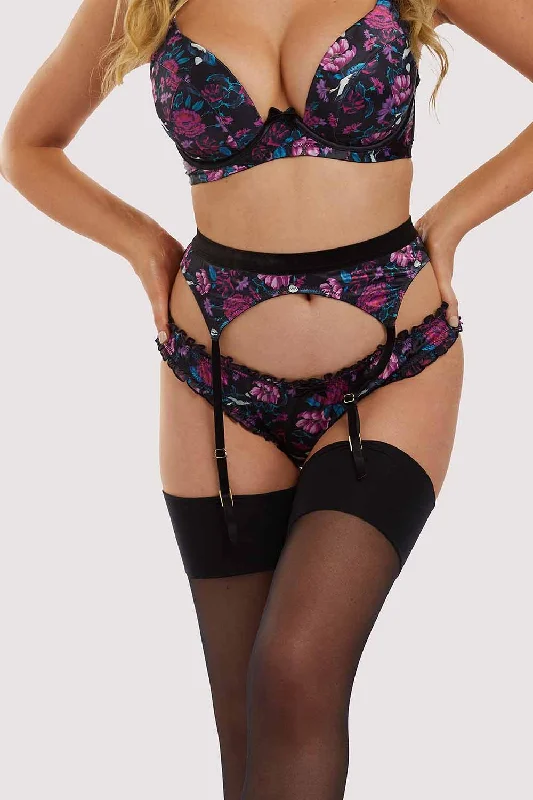 Bra with a plus - size customized fit option for a perfect fit Noriko Crane Print Suspender Bra with a plus - size customized fit option for a perfect fit Noriko Crane Print Suspender
