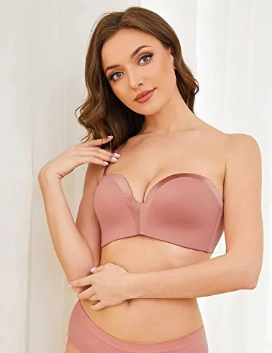 Bra with a plus - size underwire for enhanced support Strapless Wirefree Multiway Push Up Bra Rose Pink Brown Bra with a plus - size underwire for enhanced support Strapless Wirefree Multiway Push Up Bra Rose Pink Brown