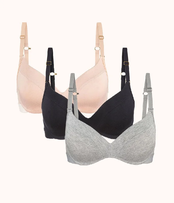 Women's bras with moisture - wicking propertiesThe All-Day No-Wire Push-Up Trio: Heather Gray/Jet Black/Toasted Almond Women's bras with moisture - wicking propertiesThe All-Day No-Wire Push-Up Trio: Heather Gray/Jet Black/Toasted Almond