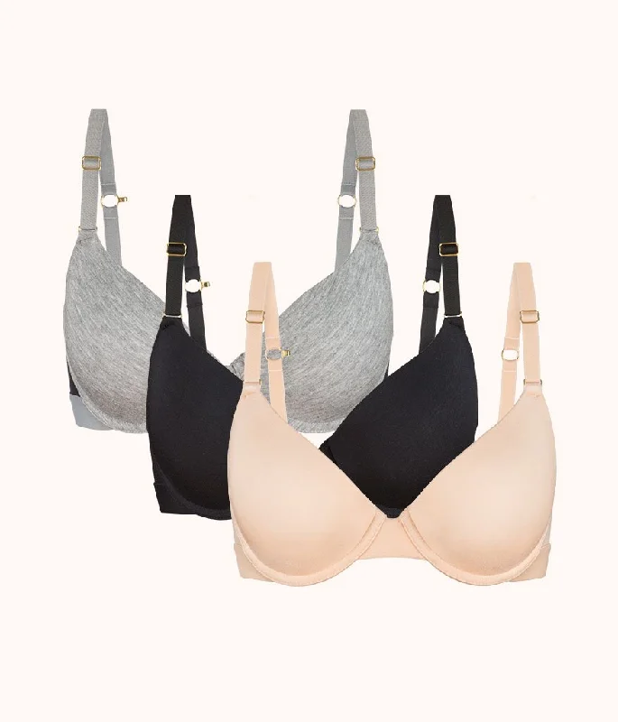 Women's push - up bras for enhanced cleavageThe All-Day T-Shirt Bra Trio: Heather Gray/Jet Black/Toasted Almond Women's push - up bras for enhanced cleavageThe All-Day T-Shirt Bra Trio: Heather Gray/Jet Black/Toasted Almond