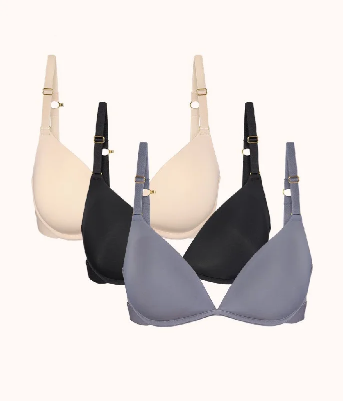Women's balconette bras with lace trimThe Deep V No-Wire Push-Up Trio: Toasted Almond/Jet Black/Smoke Women's balconette bras with lace trimThe Deep V No-Wire Push-Up Trio: Toasted Almond/Jet Black/Smoke