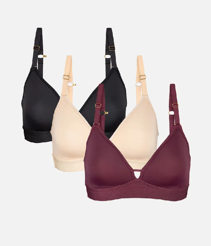 Women's bras with a contoured cup designThe Spacer Bra Trio: Toasted Almond/Jet Black/Plum Women's bras with a contoured cup designThe Spacer Bra Trio: Toasted Almond/Jet Black/Plum
