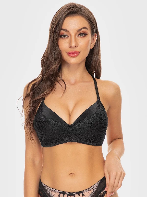 Bra with a wire - free construction for a softer feel Women‘s Sex Beautiful Back Full Coverage Lace Padded Bra Black Bra with a wire - free construction for a softer feel Women‘s Sex Beautiful Back Full Coverage Lace Padded Bra Black