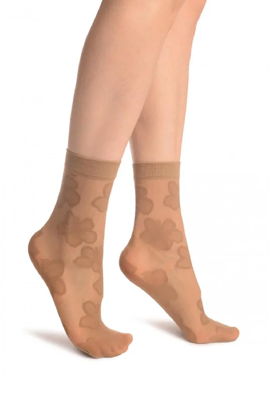 Women's compression socks for improved circulationBeige Flower & Stripes Ankle High Socks Women's compression socks for improved circulationBeige Flower & Stripes Ankle High Socks
