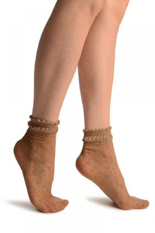 Women's leather - look socks for an edgy styleBeige With Little Dots And Silky Comfort Top Ankle High Socks Women's leather - look socks for an edgy styleBeige With Little Dots And Silky Comfort Top Ankle High Socks