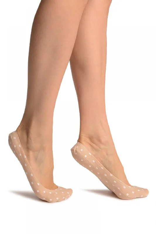 Women's crew socks with a polka - dot printBeige With White Polka Dots & Inside Silicone Grip Footies Women's crew socks with a polka - dot printBeige With White Polka Dots & Inside Silicone Grip Footies